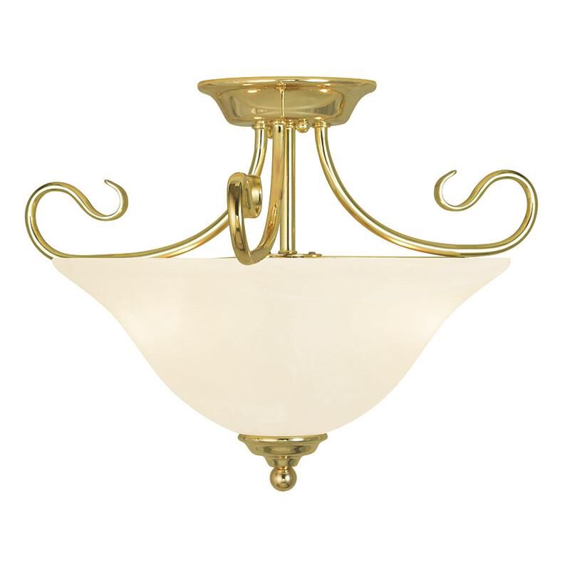 Shown in Polished Brass finish and White Alabaster glass